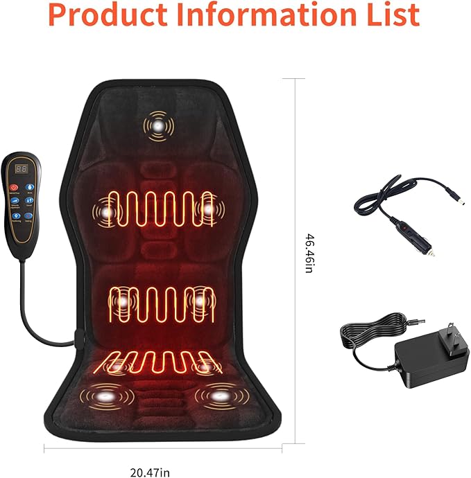 Back Massager Cushion with Heat - 9 Vibration Motors 9 Massage Modes &amp 9 Intensity Levels 4-Zone Full Back Massage 3 Heat Settings &amp Timer Ideal for Back Pain Relief Home &amp Office Use Gift