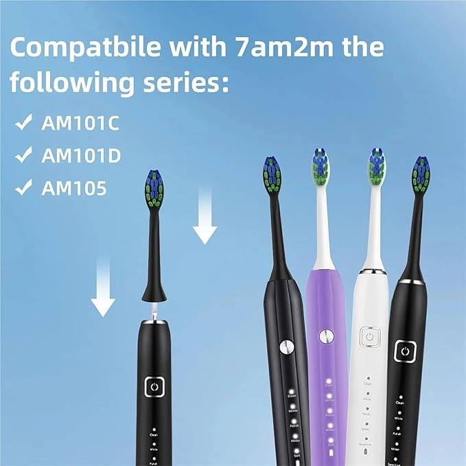 Compatible for 7am2m 10PCS Replacement Toothbrush Heads - AM101/AM105 Sonic Toothbrush Vacuum Soft Dupont Bristle(10PCS White)