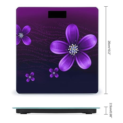 Purple Flower Scale for Body Weight Anti-Slip Digital Bathroom Scale Sturdy Toughened Glass Weighing Scales High Precision Safe Rounded Corners Smart Scales