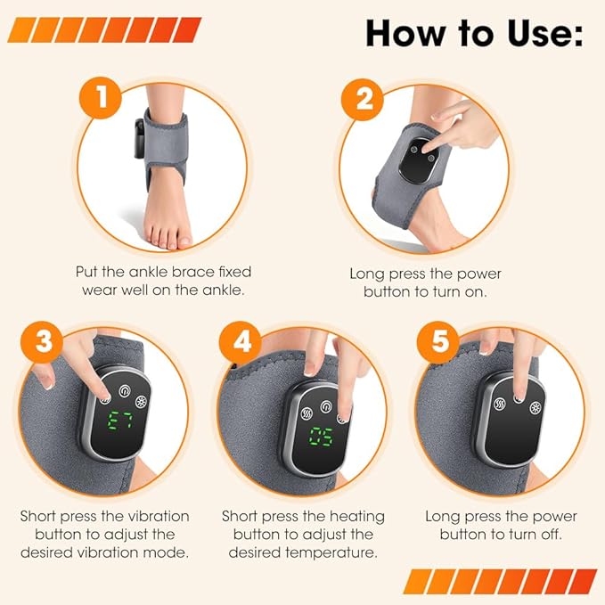 3 in 1 Foot Massager with Heat Red Light Triple Therapy Cordless Portable Ankle Massager 3 Vibration Modes 3 Heat Levels 5 Intensity Levels for Circulation Plantar Fasciitis (Pack of 2)
