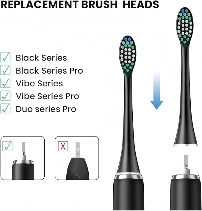 10 Pieces Replacement Brush Heads Compatible with Aquasonic Series Electric Toothbrush Soft Bristle Deep Clean Teeth(8pcs Black)