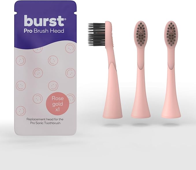 BURST Pro Sonic Electric Toothbrush Genuine Replacement Heads (Rose Gold/3 Pack) | Soft Bristles for Deep Clean Stain &amp Plaque Removal
