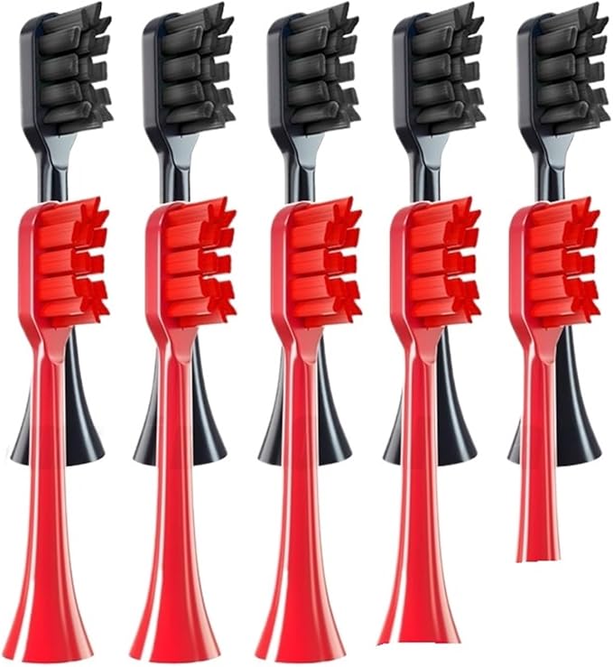 10 Pieces of Toothbrush Heads Compatible with APIYOO G7/P7/Y8/T9/T10/T6S/T7S/A7/SUP/MOLE Replacement Brush with Soft Bristles(10PCS Black Red)