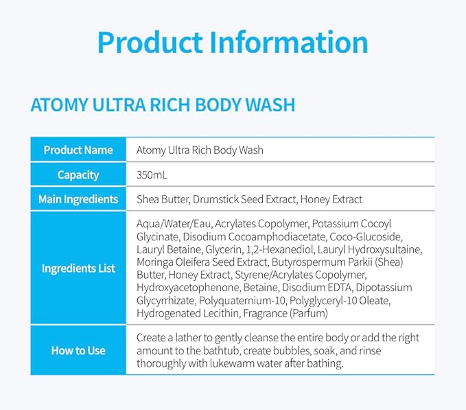 Wash with Shea Butter &amp Moringa Pump Bottle 11.8 fl oz (350 mL) – A.T.O.M.Y Rich Lather Body Cleanser