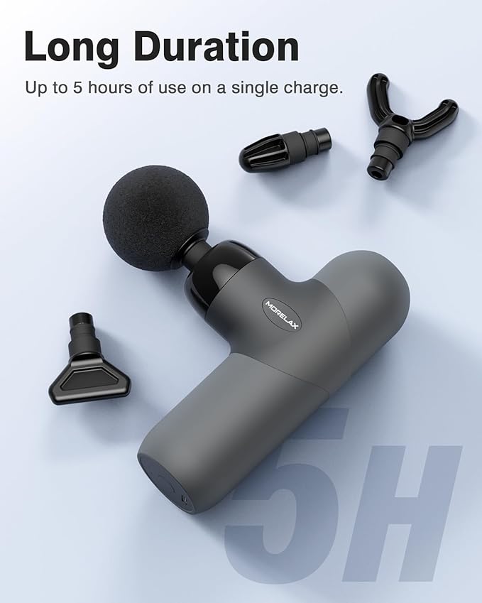 Morelax Mini Massage Gun Percussion Muscle Massager for Back Pain Relief Compact Sports Travel Massage Gun with 6 Massage Heads 4 Speeds Gift for Her Home Athletes