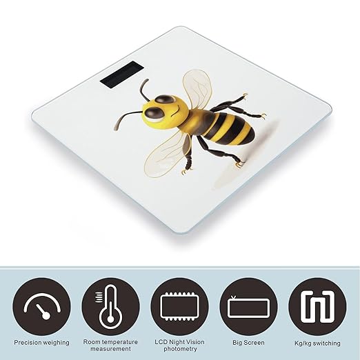 Honey Bee Weight Scale Digital Electronic Scales Bathroom Scale Larg LCD Backlight Display High Precisio MeasurementsTempered Glass