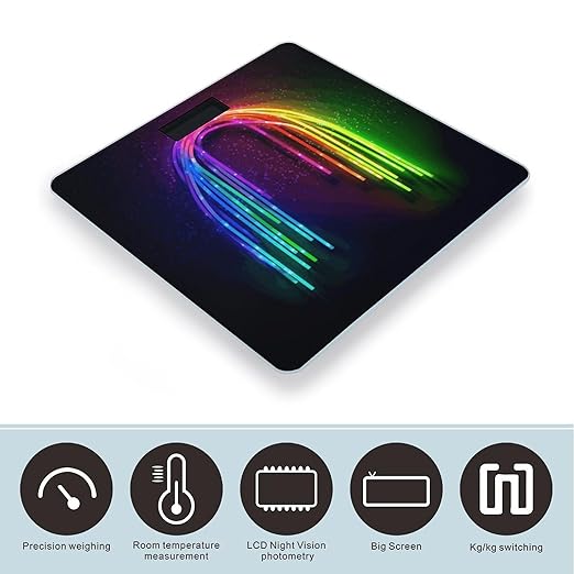 Rainbow NeonScale for Body Weight with LCD High Precision Weighing Scales Fashion Sturdy Tempered Glass Weight Scales Easy-to-Read Digital Bathroom Scale for Daily 400lb