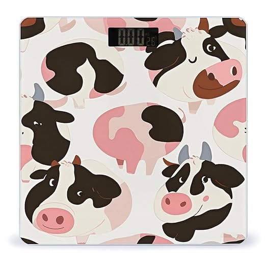Cow Pattern Scale for Body Weight Accurate Digital Bathroom Scale Toughened Glass High Precision Scales Smart Weight Scales with Large LCD Backlight Display Weighing Machine