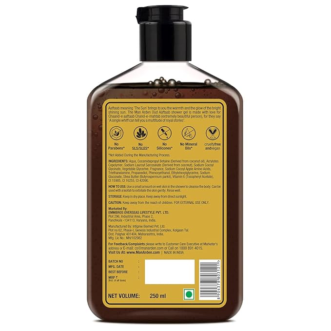 Man Arden Oud Aaftaab Luxury Body Wash Infused With Shea Butter &amp Vitamin E 250ml