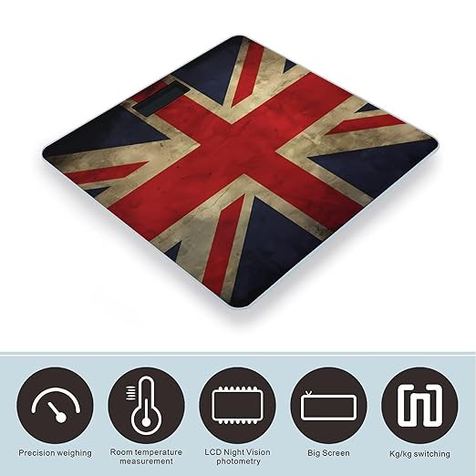 Digital Bathroom Scale for Body Weight Scale with Bright LCD Display High Accuracy Step-On Technology Auto On/Off British Flag Digital Scales 400 Lbs /180kg
