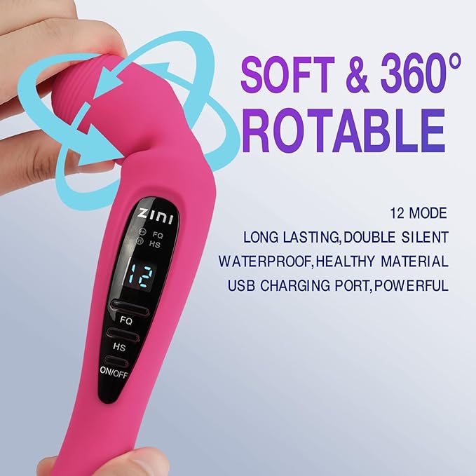 Cordless Massager with LCD Display Personal Massager for Pain Relief Powerful 12 Vibrating Massage Wand Pink