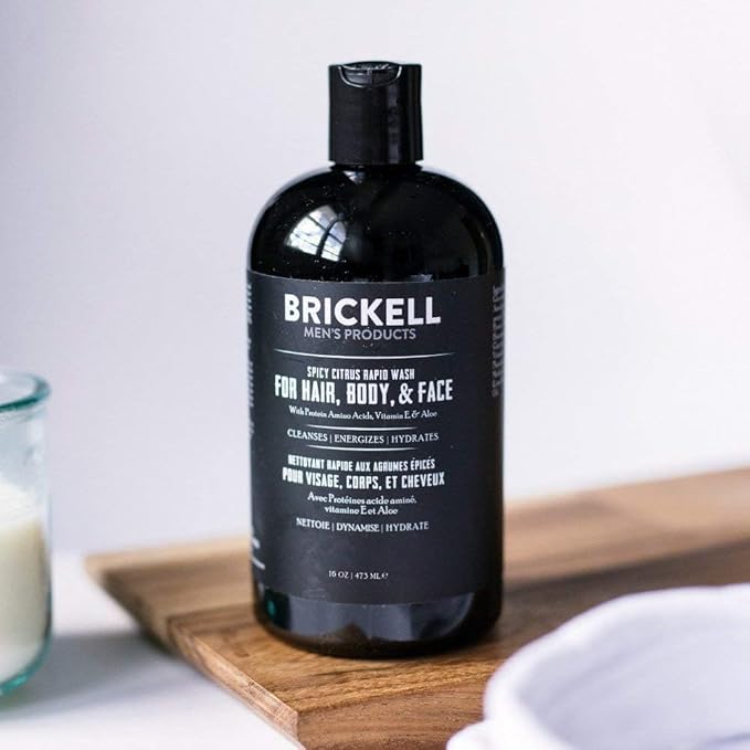 Brickell Men's Rapid Wash Natural and Organic 3 in 1 Body Wash Gel for Men 16 Ounce Spicy Citrus Scent