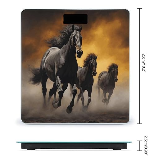 Running Black Horses Bathroom Scale Large LCD Backlight Display Digital Scale Rounded Corners Body Scales Automatic Power On/Off Bathroom Scales for Home Bedrooms