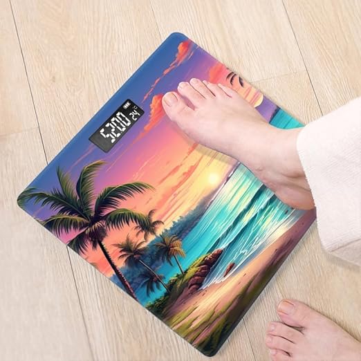 Digital Scale for Body Weight Highly Precision Bathroom Weight Scale 400 lbs with Backlit Display Personalized Scale for Home-Beautiful Tropical Beach with Palm Trees and The Sun Setting