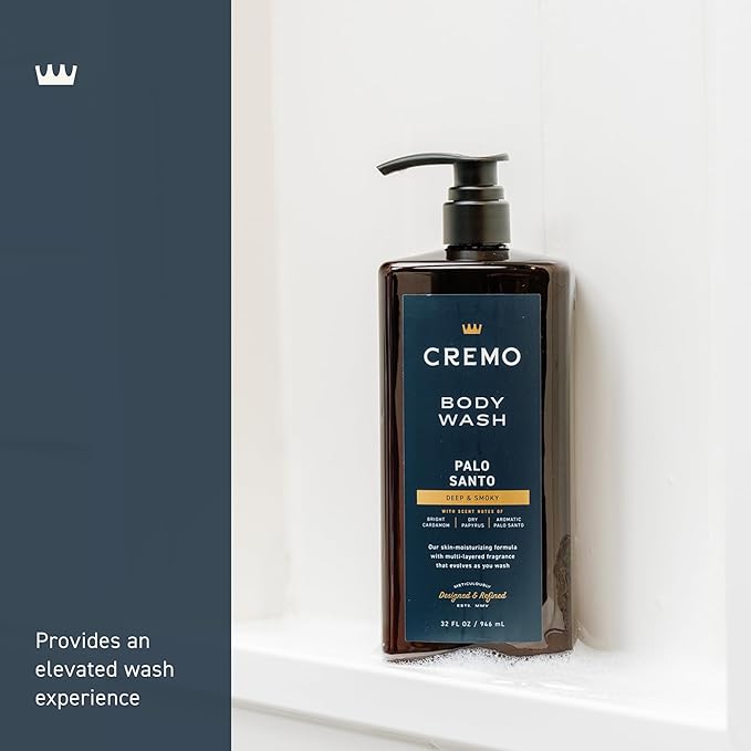 Cremo Rich-Lathering Palo Santo Body Wash for MenNotes of Bright CardamomDry Papyrus and Aromatic Palo Santo32 Fl Oz(Pack of 2)