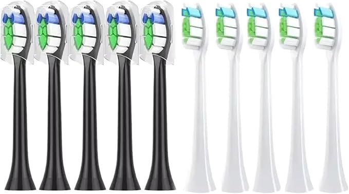 10PCS Brush Heads Compatible for Philips H X3/6/8/9 Series Electric Toothbrush Replacement Toothbrushes(5white-5 Black)