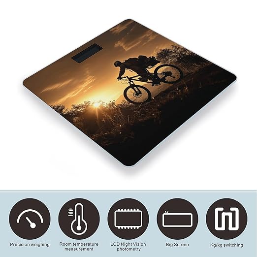 Mountain Bike in The Evening Bathroom Scale Rounded Smart Scale for Body Weight Automatic Power On/Off Weight Scales Accurate Bathroom Digital Scales for Pet Home Bedroom Kitchen
