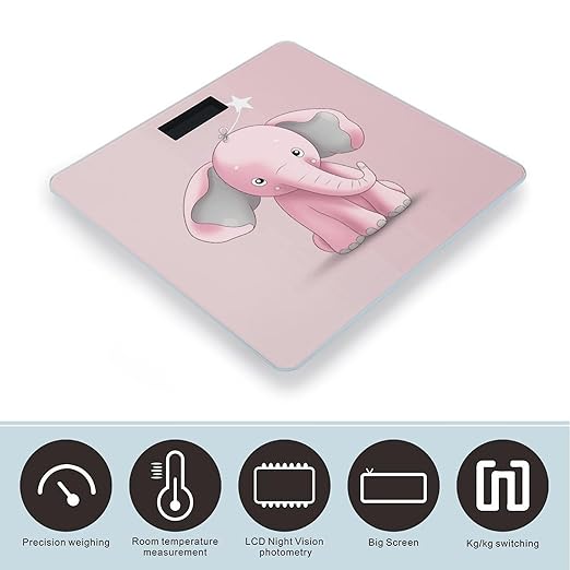 Pink Elephant Weight ScaleClear LED Display Bathroom Digital Weighing ScaleTempered Glass Digital Bathroom Scale for Body Weight Capacity Up to 400 Lbs
