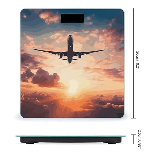 Airplane Sunset Sky Weight Scale Digital Electronic Scales Bathroom Scale Larg LCD Backlight Display High Precisio MeasurementsTempered Glass