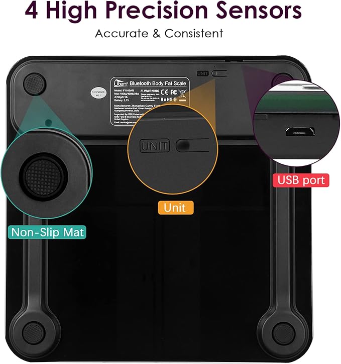 Uten Smart Scale for Body Weight Digital Bathroom Weighing Wireless Scales with Body Fat and Water Weight for People Bluetooth BMI Electronic Body Analyzer Machine with Smartphone App 400lb Black