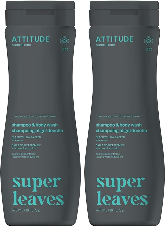 ATTITUDE 2-in-1 Body Wash and Hair ShampooEWG Verified Shower GelDermatologically TestedMade with Naturally Derived IngredientsVegan Personal CareBlack Willow and Aspen16 Fl Oz(Pack of 2)