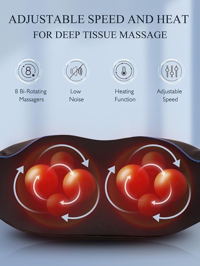 Careboda Back Neck Shoulder Massager with Heat Shiatsu Electric Deep Tissue 3D Kneading Massagers for Relief on Waist Leg Calf Foot Full Body Muscles Gift for Men Women Mom Dad (Blue)