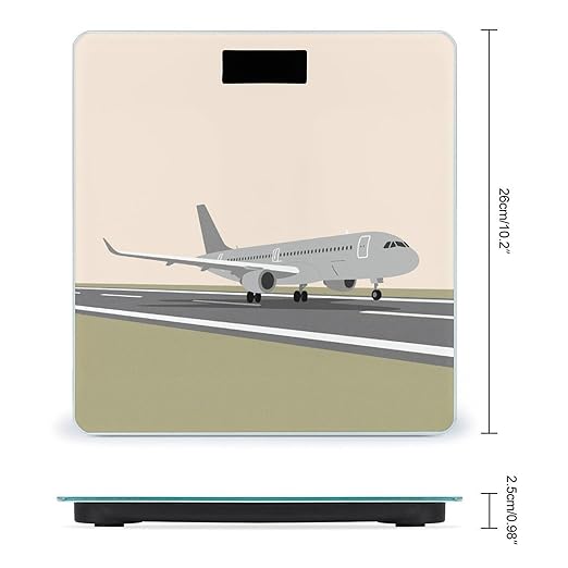 Airplane on Airport Weight Scale Cute Bathroom Scale for Body Highly Accurate Digital Weighing Machine for People Compact LCD Display Scales with Sturdy Toughened Glass Scales