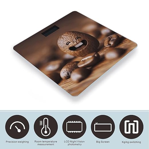 Funny Roasted Coffee Beans Scale for Body Weight Highly Accurate Digital Bathroom Body Scale Digital Bathroom Scales for People Anti-Slip Large LCD Display Smart Scales