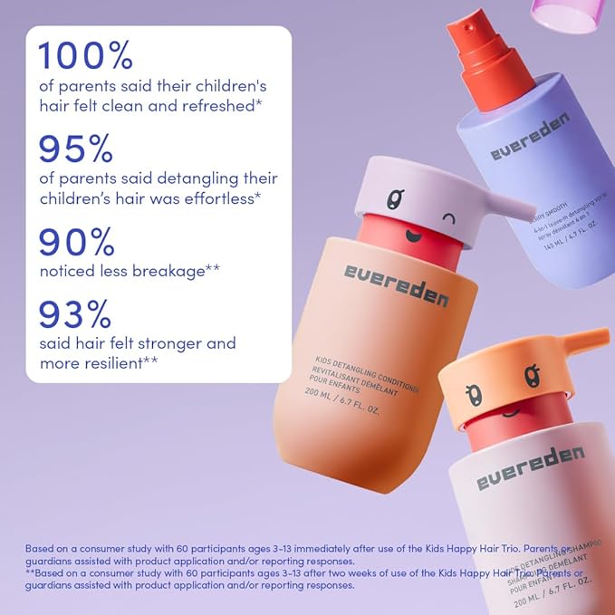 Evereden Kids Cloud Body Wash (6.7 fl. oz. Juicy Citrus) &amp Hair Care Set - Detangling Shampoo Conditioner Spray &amp Brush | Protein Peptides &amp Argan Oil - Sulfate &amp Paraben-Free | Chi
