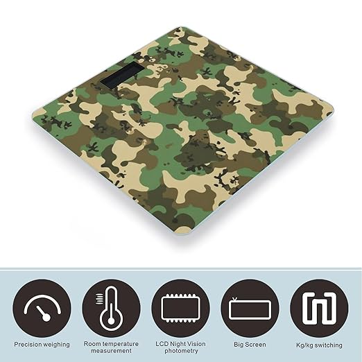 Smart Scale for Body Weight Digital Bathroom Weighing Scale Energy Saving Scale Green Camo Army Camouflage