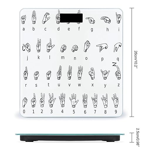 Sign Language Alphabet Scale for Body Weight Highly Accurate Digital Bathroom Body Scale Digital Bathroom Scales for People Anti-Slip Large LCD Display Smart Scales