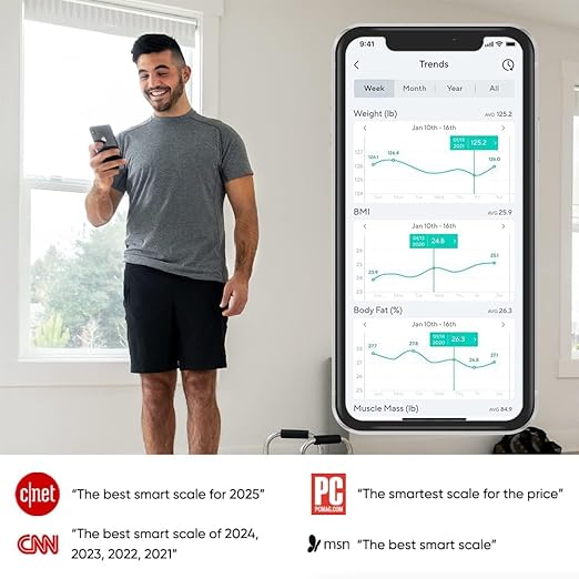 Wyze Smart Scale X - Digital Bathroom Scale for Body Weight BMI Body Fat Muscle Mass Heart Rate Monitor | Sync with Health Apps | for People Baby &amp Pet 400 lbs (Black)