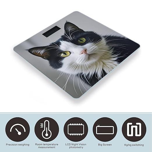 Black and White Cats Scale for Body Weight Accurate Digital Bathroom Scale Toughened Glass High Precision Scales Smart Weight Scales with Large LCD Backlight Display Weighing Machine
