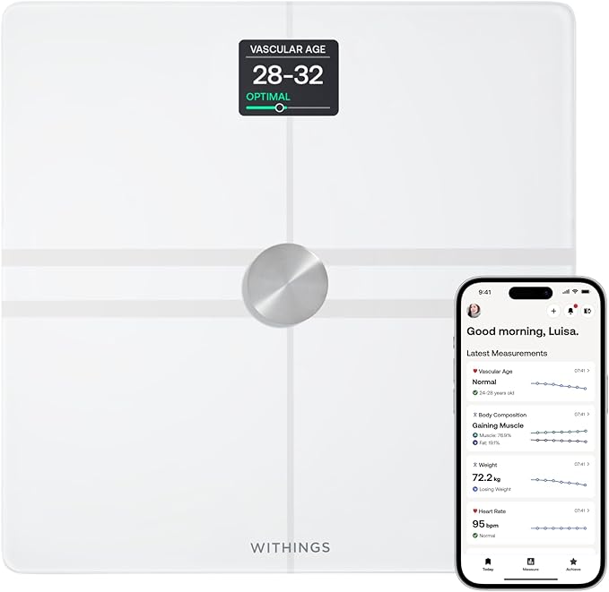 WITHINGS Body Comp WLAN Smart Scales with Full Body Analysis Including Fat Content Muscle Mass Bone Density Visceral Fat Digital Personal Scales/Body Fat Scales with Bluetooth