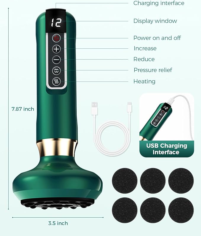 Intelligent Handheld Massage Tool for Anti - Cellulite Electric Cupping Device with 12 Suction Modes. This Fat Remover Massager is Suitable for Arms Legs. (Olive)