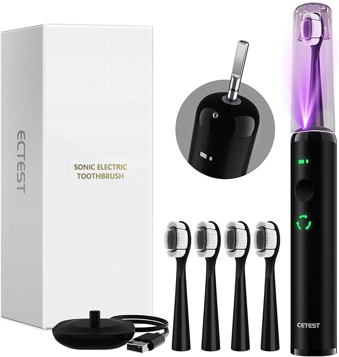 Sonic Electric Toothbrush with Light 4 Brush Heads for Adults and Kids One Charge for 60 Days Wireless Fast Charge 3 Modes Electric Toothbrushes(Black)