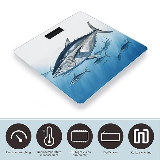 Bluefin Tuna Thunnus Scale for Body Weight Safe Rounded Corners Tempered Glass Digital Bathroom Scale LED Display 400lb Capacity Weight Scales with High Precision Sensors