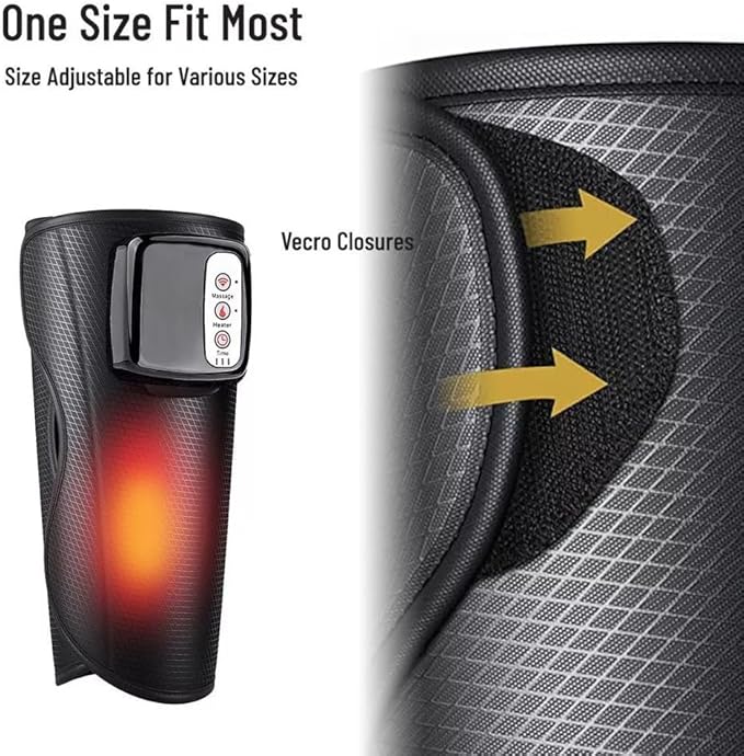 Cordless Calf and Leg Massager Black Rechargeable with 3 Massage Modes 3 Intensity Levels Heat Therapy Adjustable Velcro Fit Portable
