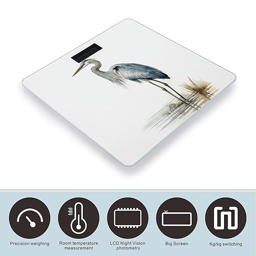 Digital Bathroom Scale for Body Weight Scale with Bright LCD Display High Accuracy Step-On Technology Auto On/Off Long-beaked Heron Digital Scales 400 Lbs /180kg