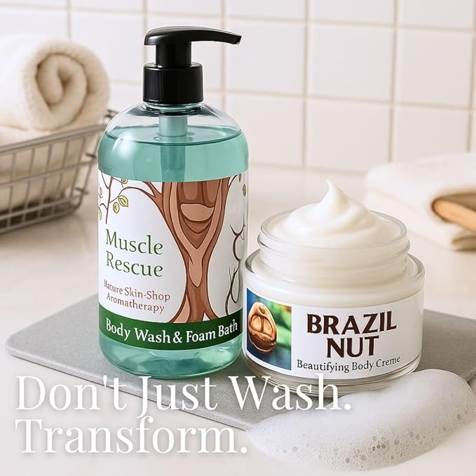 Nature Skin Shop Muscle Rescue Shower &amp Bath Gel - 16.5 Ounces - Cooling Aromatherapy Body Wash with Eucalyptus Peppermint &amp Menthol for a Revitalizing Post-Workout Cleanse