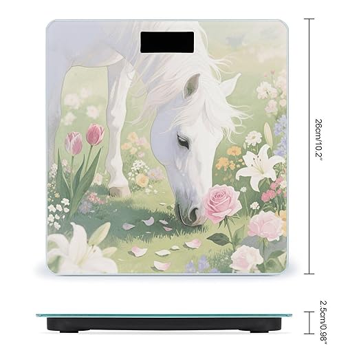 White Horse Weight Scale Large Digital Bathroom Scales with Bright LED Display Non Slip Digital Scale and Step On Fashion Weighing Machine for Body