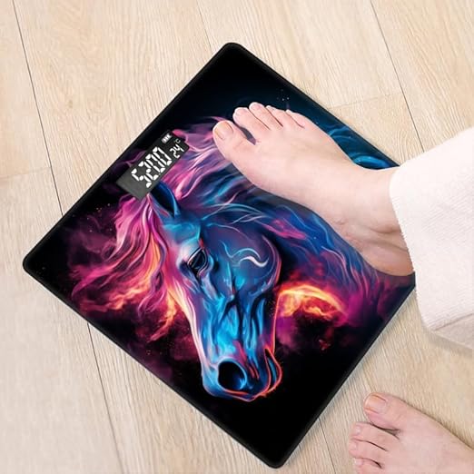 Digital Scale for Body Weight Highly Precision Bathroom Weight Scale 400 lbs with Backlit Display Personalized Scale for Home-Elegant Colorful Horse Head with Flowing Mane