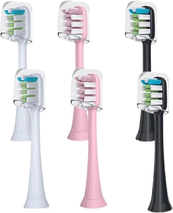 6PCS Compatible for Xiaomi SOOCAS X3 X5 X3U X1 V1 V2 Replacement Head Bristle Sonic Electric Nozzles with Anti-dust Cap(6PCS (3 Colors))