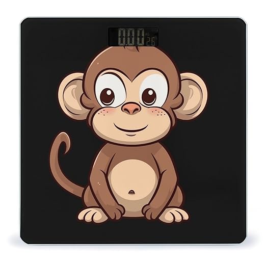 Cartoon Brown Monkey Scale for Body Weight Highly Accurate Digital Bathroom Body Scale Digital Bathroom Scales for People Anti-Slip Large LCD Display Smart Scales