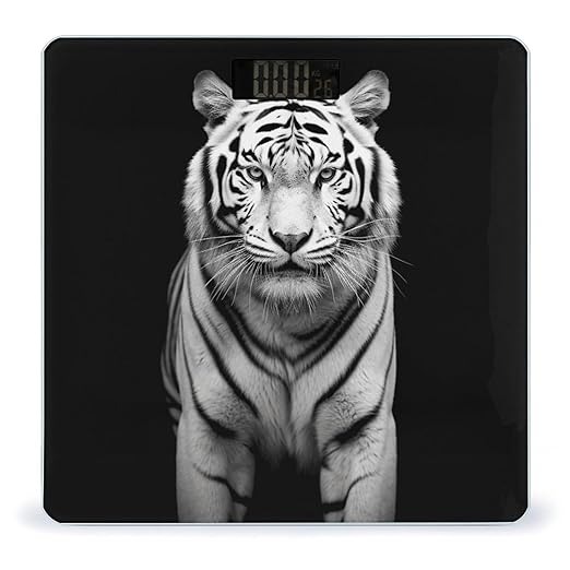 Black and White Tiger1 Scale for Body Weight Safe Rounded Corners Tempered Glass Digital Bathroom Scale LED Display 400lb Capacity Weight Scales with High Precision Sensors