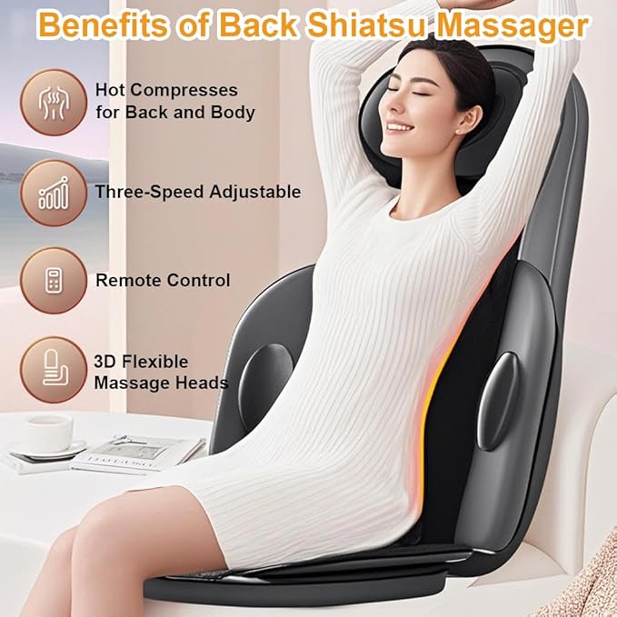 Lvrunben Shiatsu Back Massager with Heat 3D Kneading Massage Chair Pad Electric Massage Seat Cushion for Body NeckShoulder with Movable Multi-Function Leg and Foot Massager for 62-69 inches