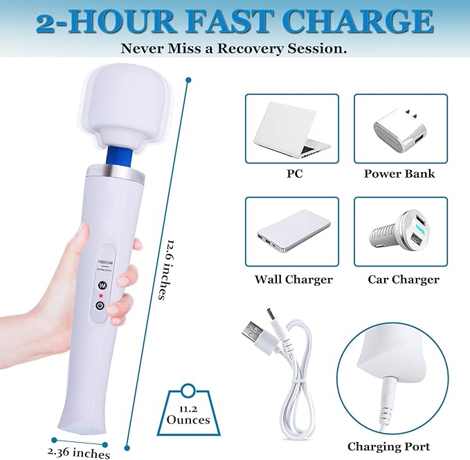 Wand Massager for Women - Cordless High-Frequency Handheld Body Massager with 10 Rhythmic Modes - Ergonomic Back &amp Shoulder Tension Relief - Splash-Proof Personal Wellness Essential(White)