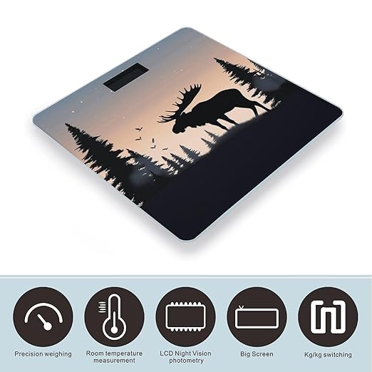 Moose Mountain Pine Tree Wilderness Bathroom Scale Ultra-Bright Liquid Crystal Screen Weight Scale Accurate Bathroom Body Scales for Body Weight Bathroom Pet Home Bedroom Gift-Giving