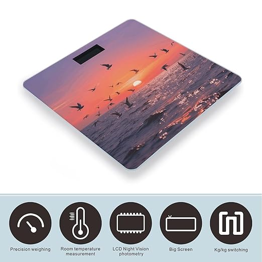 Sunset Seagulls Scale for Body Weight Sturdy Tempered Glass Weighing Scales with LCD Display Accurate Digital Bathroom Scale Convenient Body Fat Smart Scales Easy Read