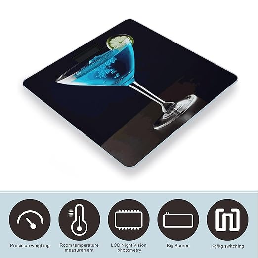 Blue Cocktail Weight Scale Digital Electronic Scales Bathroom Scale Larg LCD Backlight Display High Precisio MeasurementsTempered Glass